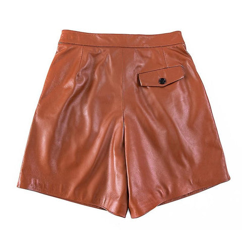 Pure Leather Shorts For Women With Zip And Button Closer