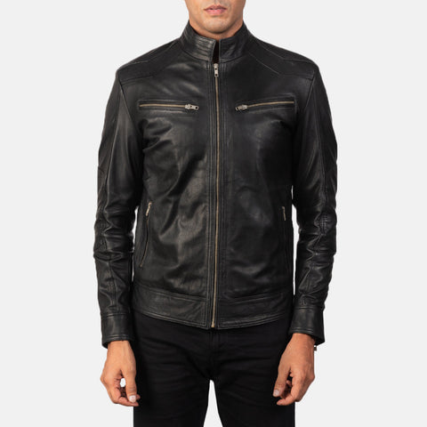 Mack Black Leather Biker Jacket Up to 5XL