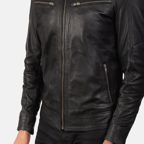 Mack Black Leather Biker Jacket Up to 5XL