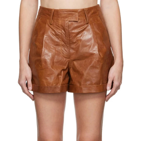 Stylish Leather Shorts For Women With Belted Waist