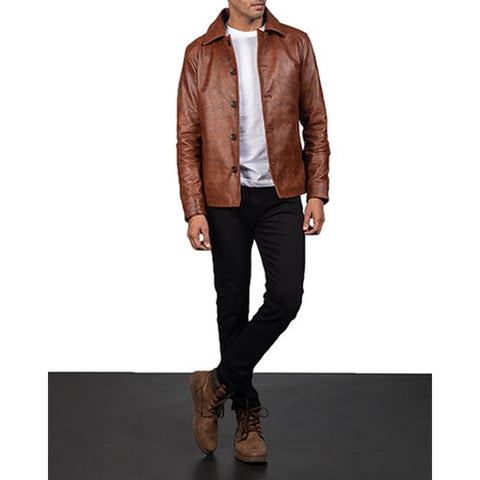 Waffle Brown Leather Jacket Up to 5XL