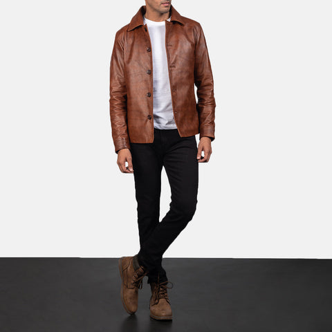 Waffle Brown Leather Jacket Up to 5XL